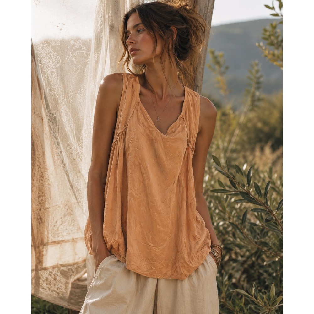Diesel Peach Rust‎ Sleeveless Vegan Silk Blouse